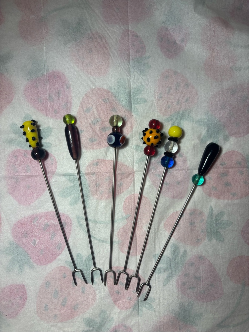 Colorful Glass Bead Fondue/Food Picks - Set of 6